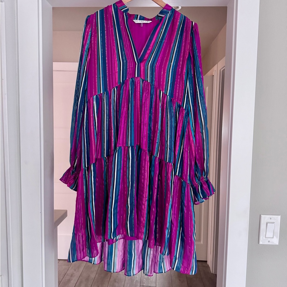 Trina Turk Pink and Blue Striped Dress